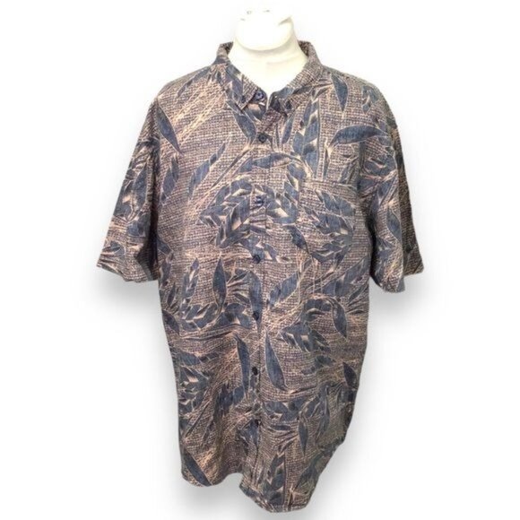 Retrofit Mens Hawaiian Print Short-Sleeve Shirt XXL 100% Cotton Dress Blues Uniq - Picture 1 of 8